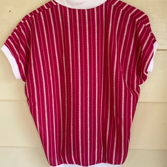 Vintage 80s striped pink sport polo peter pan collar size s/m - Picture 4 of 7